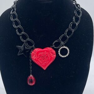 Betsy Johnson red heart necklace RARE